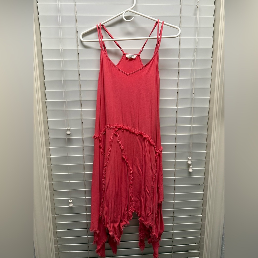 Umgee Vibrant Coral Asymmetrical Dress